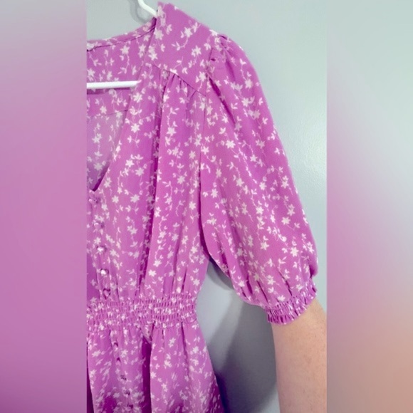 BB Dakota Steve Madden size XS Your Always Dress lavender floral puff sleeve - Picture 8 of 14